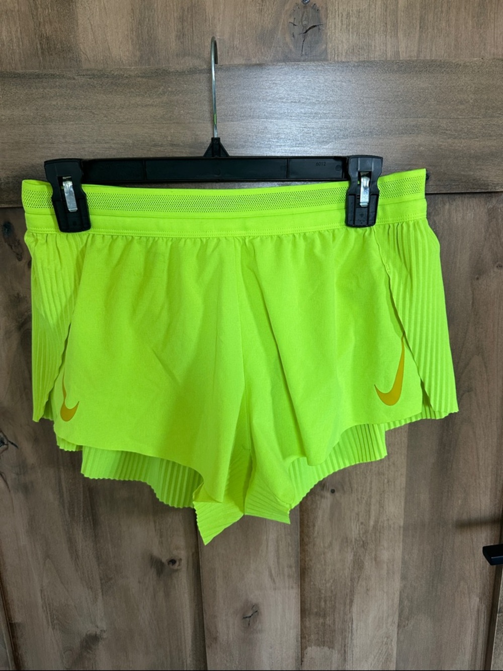 Nike Aeroswift Women's Neon Yellow Athletic Short with double nike Swoosh - Picture 5 of 16